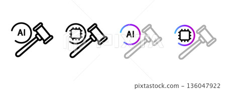 AI gavel icon digital law judge hammer with artificial intelligence symbol for automated legal procedures court technology electronic trial AI gavel icon digital law judge hammer with artificial intelligence symbol for automated legal procedures court technology electronic trial 136047922