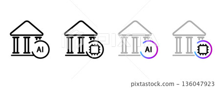 Artificial intelligence in public institution icon bank or government building with AI symbol for digital smart city governance automation Artificial intelligence in public institution icon bank or government building with AI symbol for digital smart city governance automation 136047923