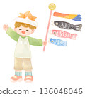 Boy wearing a helmet and holding a carp streamer - Children's Day 136048046