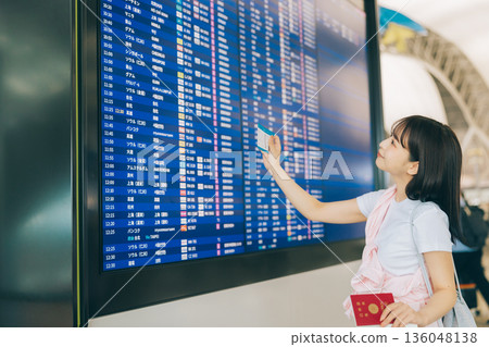一名女子正在機場查看電子顯示器(照片由關西國際機場(KIX)提供) 一名女子正在機場查看電子顯示器(照片由關西國際機場(KIX)提供) 136048138