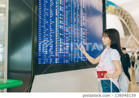 一名女子正在機場查看電子顯示器（照片由關西國際機場（KIX）提供） 136048139