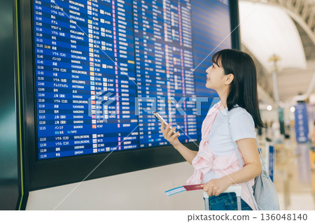一名女子正在機場查看電子顯示器（照片由關西國際機場（KIX）提供） 136048140