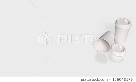 Minimal White Paper Coffee Cups Mockup with Clean Background 3d render. 136048176