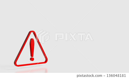 Red Warning Triangle Icon Representing Alert and Caution Concept 3d render. 136048181