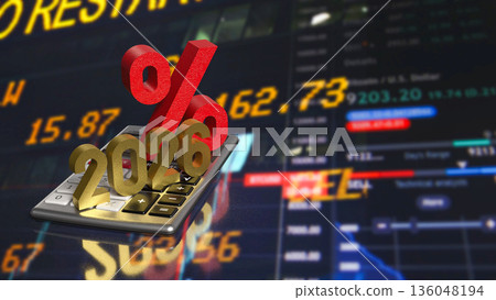 Tax Year 2026 Percentage Rate Analysis With Calculator And Financial Data 3d render. Tax Year 2026 Percentage Rate Analysis With Calculator And Financial Data 3d render. 136048194