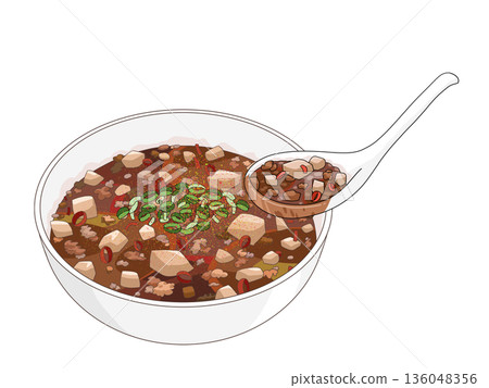 麻婆豆腐插圖(附湯匙) 麻婆豆腐插圖(附湯匙) 136048356