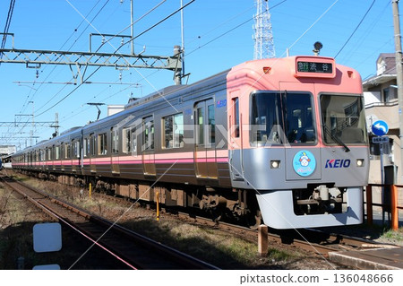 Keio 1000 series 1760F salmon pink train Keio x Toei Transportation Line with Yu head mark 136048666