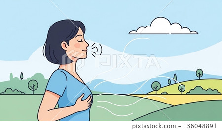 圖：一個人深呼吸，放鬆下來 136048891