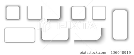 Set of web banners, buttons, paper pages or packing boxes shadow effects. Soft blurry rectangular shapes. Square and rectangle shades isolated on white background. Vector realistic illustration 136048919