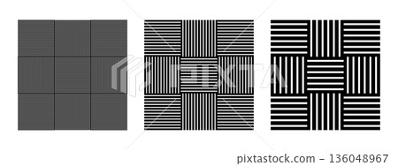 Set of black wicker basket textures. Collection of crossed straight line patterns. Striped backgrounds. Abstract geometric prints. Simple fabric structures. Vector graphic illustration 136048967