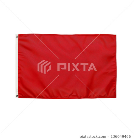 Bright Red Flag Hanging on a Pole for Various Signaling Purposes at a Public Location Bright Red Flag Hanging on a Pole for Various Signaling Purposes at a Public Location 136049466