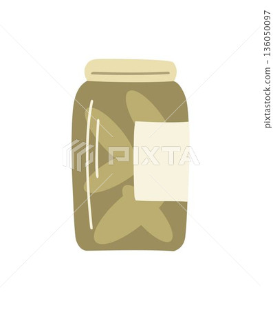 Canned cucumbers in glass jar isolated on white 136050097