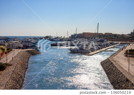 El Gouna Egypt 2.11.2025. A marina with many boats in the water 136050219