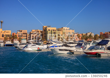 El Gouna Egypt 2.11.2025. A large number of boats are docked in a marina El Gouna Egypt 2.11.2025. A large number of boats are docked in a marina 136050246