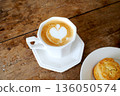 korea cafe latte cup of hot coffee with cookies 136050574