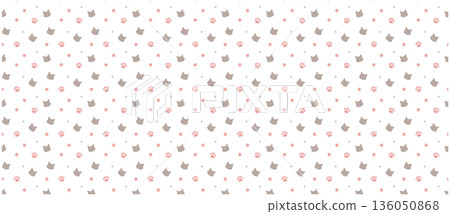 Cute cat and paw print background illustration vector material 136050868