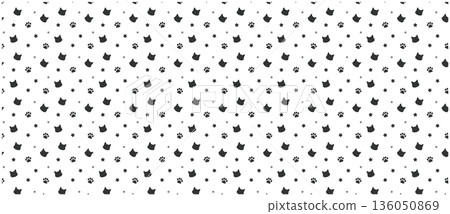 Cute cat and paw print background illustration vector material Cute cat and paw print background illustration vector material 136050869