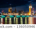 London: The River Thames and the illuminated Palace of Westminster at night 136050946