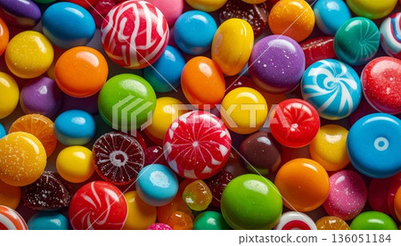 一張擺滿五顏六色糖果和巧克力的圖片 136051184