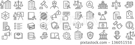 向量單色合規線圖示集 向量單色合規線圖示集 136051558