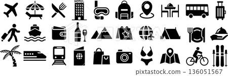 Monochrome vector tourism icon set Monochrome vector tourism icon set 136051567