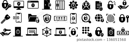 Vector monochrome key icon set Vector monochrome key icon set 136051568