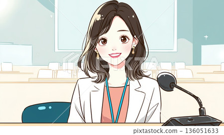 一位擔任播音員的女性的插圖 136051633