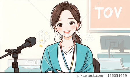 一位擔任播音員的女性的插圖 136051639