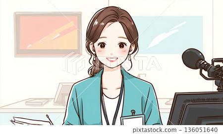 一位擔任播音員的女性的插圖 136051640