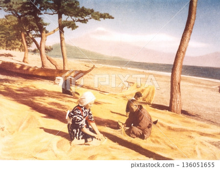 老照片，1953-1954年，從靜岡縣三保松原眺望富士山 136051655