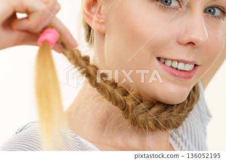 Blonde girl with braid hair 136052195