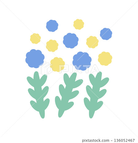 藍色和綠色的春花插圖 136052467