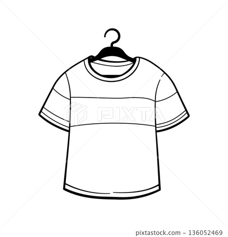 Black and white T-shirt on a hanger, without background. Black and white T-shirt on a hanger, without background. 136052469