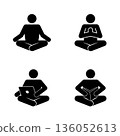 Sitting cross legged activities icon set, flat vector illustration. 136052613