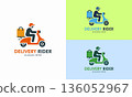 Modern Delivery Rider Logo. Fast Scooter Courier with Package Icon 136052967