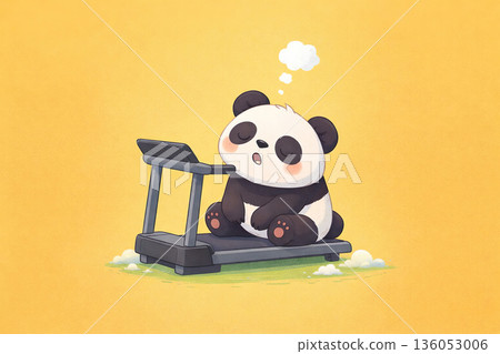 熊貓在停著的跑步機上睡覺 136053006