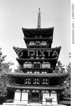 Old photo from 1956, East Pagoda of Yakushiji Temple, Nara 136053087