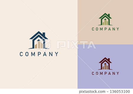 Modern Real Estate Growth Logo. House with Upward Bars Property Symbol Modern Real Estate Growth Logo. House with Upward Bars Property Symbol 136053100