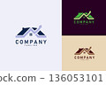 Modern Real Estate Growth Logo. House Roof with Upward Arrow Symbol 136053101