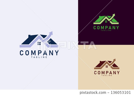 Modern Real Estate Growth Logo. House Roof with Upward Arrow Symbol Modern Real Estate Growth Logo. House Roof with Upward Arrow Symbol 136053101