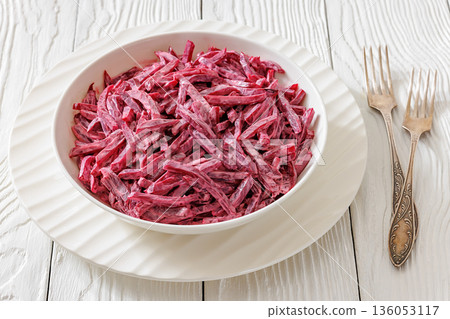 beet salad with mayo and garlic in bowl beet salad with mayo and garlic in bowl 136053117