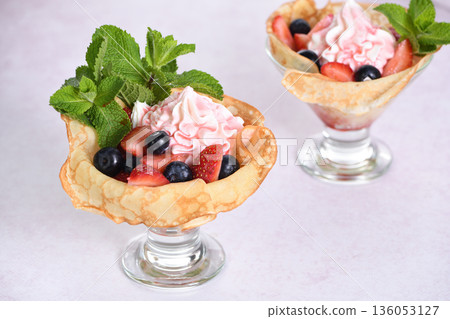 French Crepes with Filling and Fruit 136053127