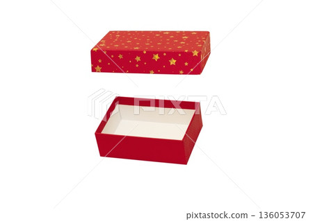 A Red Gift Box with Gold stars is Isolated White Background Cutout A Red Gift Box with Gold stars is Isolated White Background Cutout 136053707