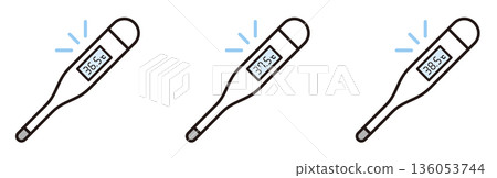 Thermometer icons. 36.5℃, 37.5℃, 38℃. Normal temperature, slight fever, high fever. 136053744
