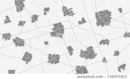 Top view on map with highlighted city zones. Detailed view of city. Decorative graphic tourist map. Vector, illustration. Abstract transportation background Top view on map with highlighted city zones. Detailed view of city. Decorative graphic tourist map. Vector, illustration. Abstract transportation background 136053923