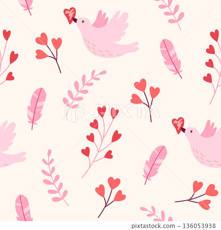 Seamless pattern with dove and hearts for Valentine's Day. 136053938