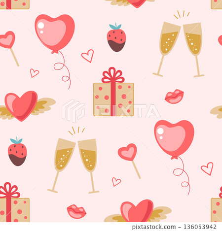Seamless pattern with balloons and gifts for Valentine's Day. Seamless pattern with balloons and gifts for Valentine's Day. 136053942