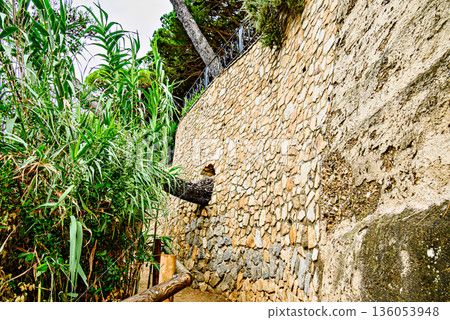 Beautiful seascape of the Cami de Ronda coastal path on the Costa Brava, from Platja d'Aro to Sant Antoni de Calonge. Cala del Pi 136053948