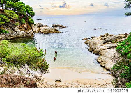 Beautiful seascape of the Cami de Ronda coastal path on the Costa Brava, from Platja d'Aro to Sant Antoni de Calonge. Cala del Pi 136053969
