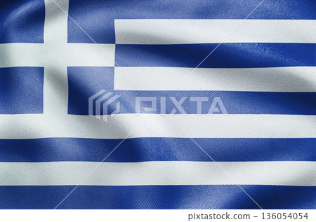 Greece national flag with blue and white stripes and cross. 136054054